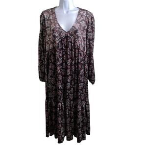 El Corte Ingles‎ Sfera Brown Paisley Maxi Dress Size M Cottagecore Flowy Boho